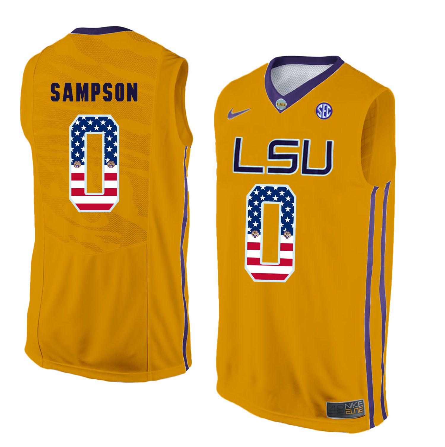 Men LSU Tigers 0 Sampson Yellow Flag Customized NCAA Jerseys